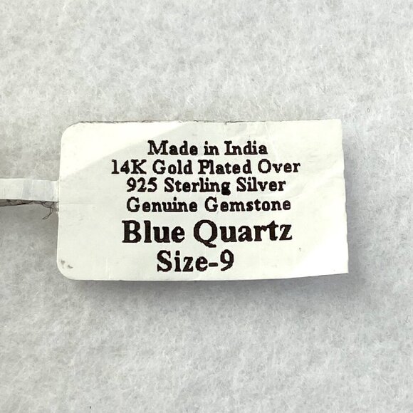 14K Gold Plated Sterling Silver 925 India Emerald Cut Blue Quartz Ring Sz 8.5 - Picture 6 of 16